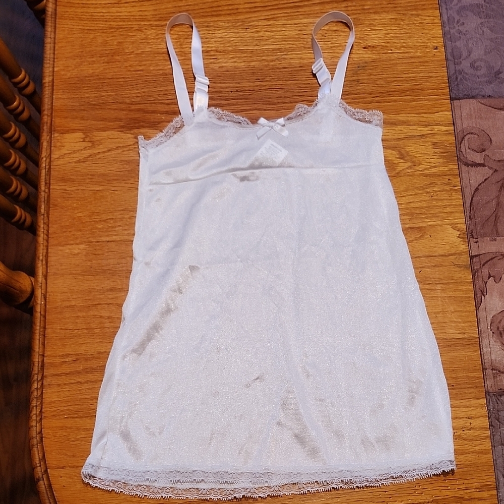 Little Girls toddler baby, size 4 adjustable slip under garment nylon White bow